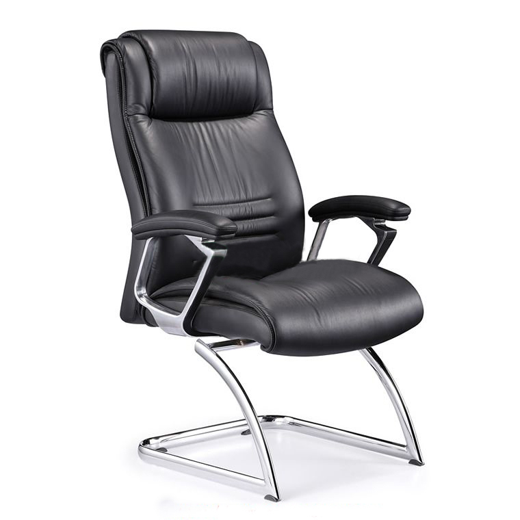 Upholstered Half Leather Executive Office Visitor Chair with Aluminum Armrest - COI-C63L-19
