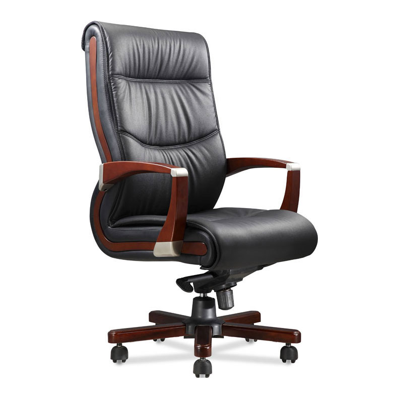 Upholstered Leather Executive Office Chair with Wooden Armrest - DY619-B